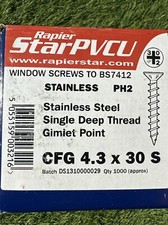 stainless steel screws 30mm Deep Thread Gimlet Point Ph2 Qty 1000 Approx