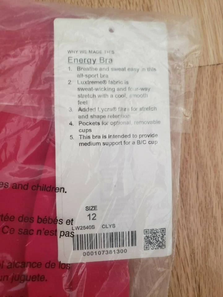 Sujetador Lululemon Energy copa B/C talla 12 Foto 3 de 4