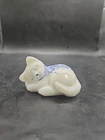 Vintage Fenton Milk Glass Sleeping Cat With Blue Bow. Signed Numbered Sticker