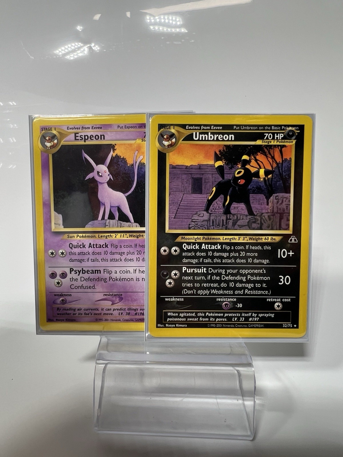 Umbreon 32/75 Unlimited Neo Discovery Pokemon Card NM + Espeon 20/75 LP