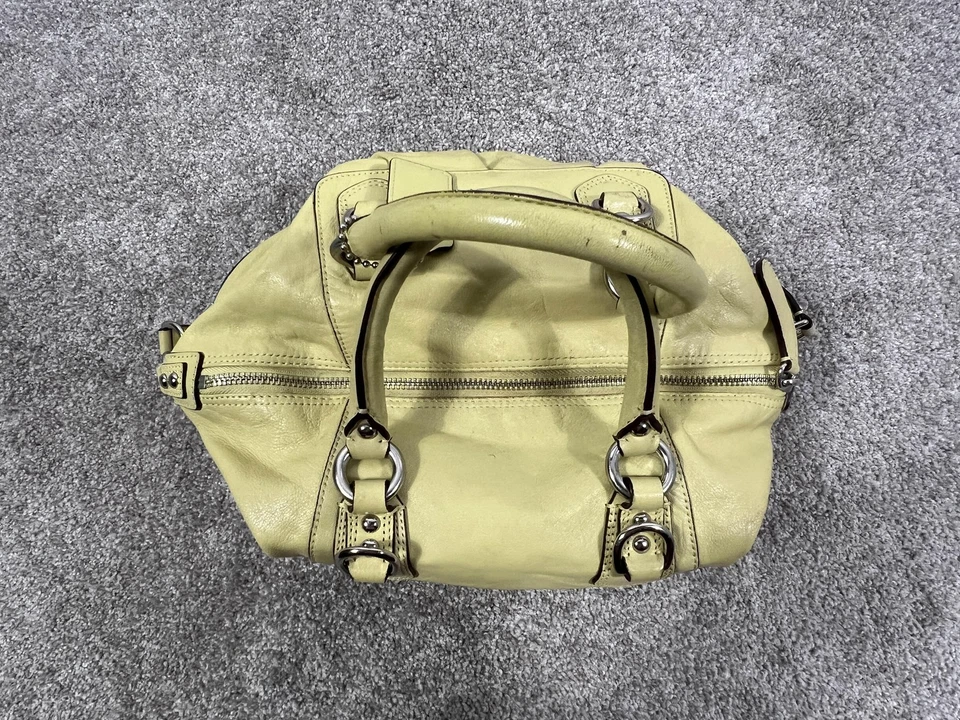Bolso de mano Coach de cuero para mujer amarillo verde herrajes plateados F15445 Foto 4 de 4