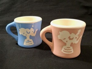 MCM Harker Romeo Ware Pink & Blue Circus Childs Mugs Elephant/Ringmaster