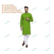 Indian Mens Cotton Long Kurta Top Tonic Traditional Party Dress Kurta