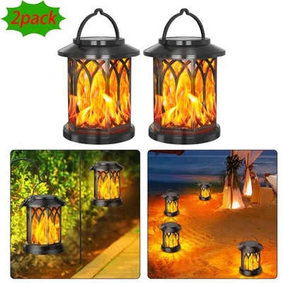TRUSTEDPLCSUPPLIER 2Set Hanging Solar Lights Lantern Outdoor Flickering Flames Solar Outdoor