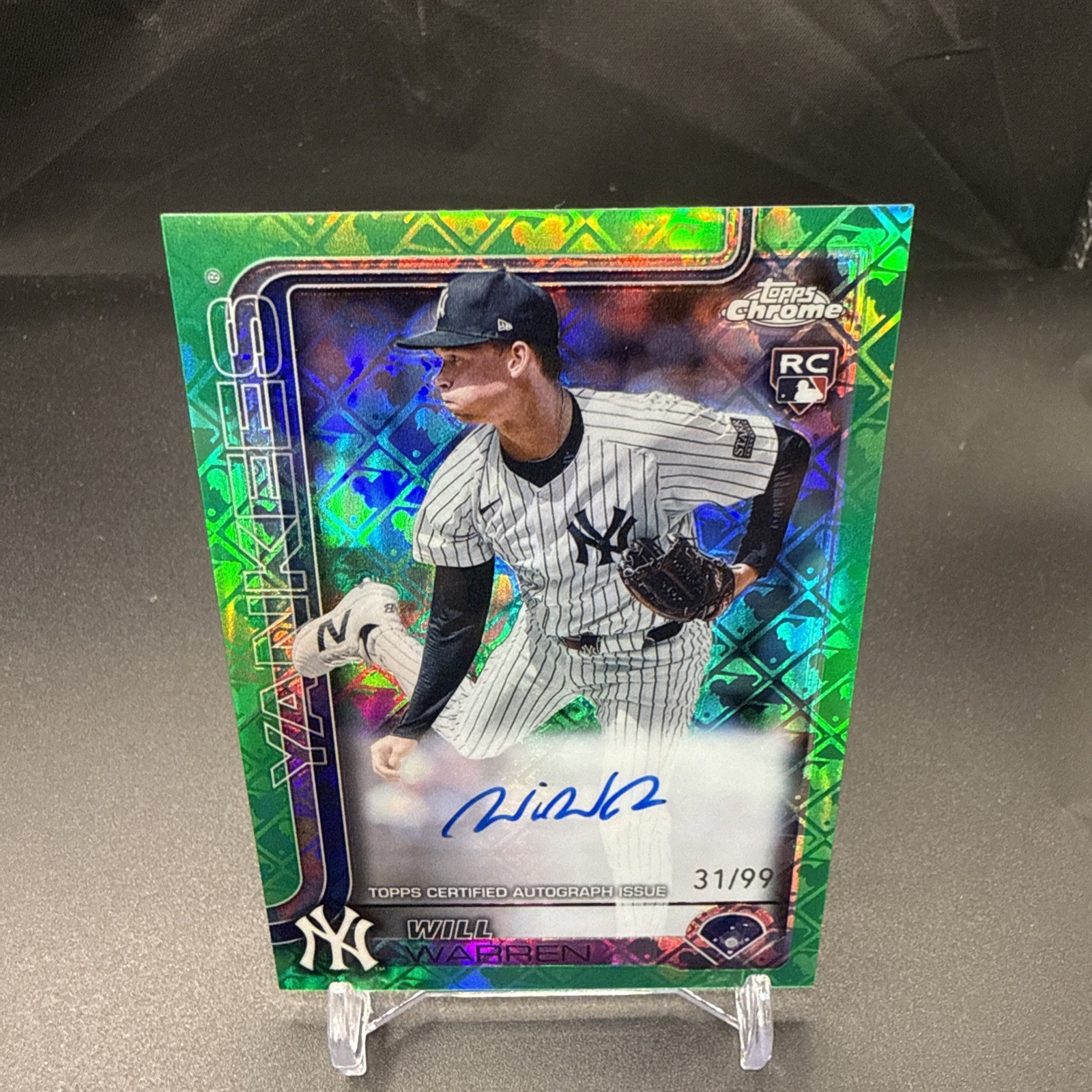 2025 Topps Chrome LogoFractor Will Warren Rookie Auto RC Green Refractor #56/99