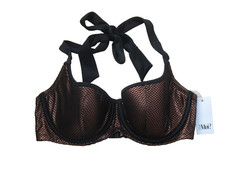 NEW Pour Moi Vegas Baby Halter Neck Padded Underwired Bikini Top Black gold 34DD