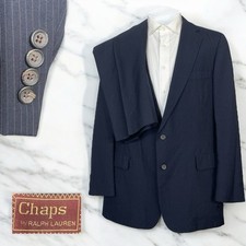Chaps Ralph Lauren USA Made 2 Piece Suit Mens 44L 36x31 Navy Blue Striped Wool