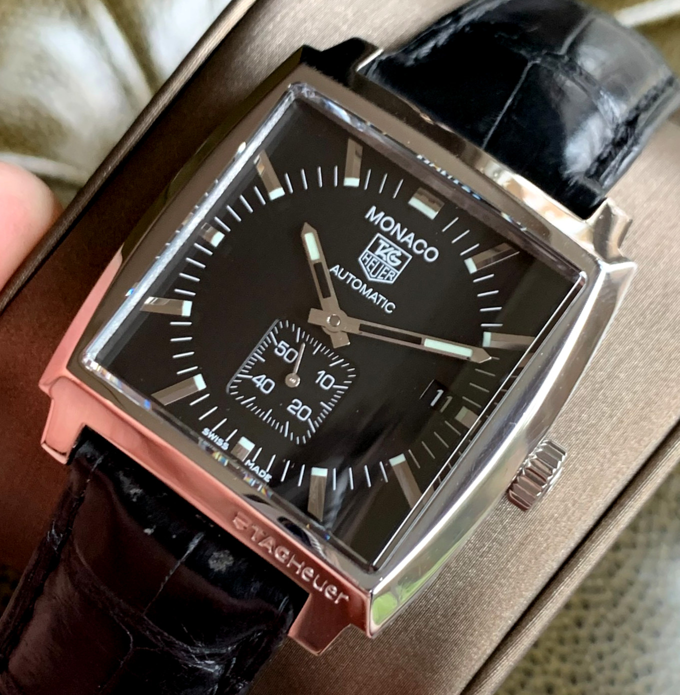 TAG Heuer Monaco Calibre 6 Ref. WW2110-0 Automatic Black Dial Wristwatch