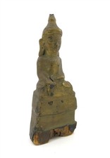 Antique Carved Wooden Seated Buddha on Pedestal from Laos 8.5" x 3.5" x 1.5"