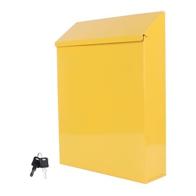 Yellow Locking Mailbox Wall Mount Iron Mailbox with Lock for Outdoor Use Secu...