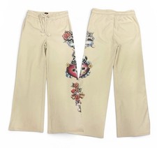 Womens Beige Graphic Print Sweatpants Drawstr...