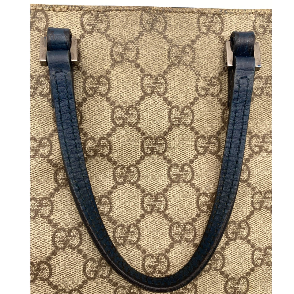 GUCCI  Tote Bag handbag Beige blue GG Supreme Leather Authentic From Japan - Image 4 of 4
