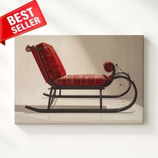 Canvas Wall Art Vintage Christmas Red Sleigh Simple Clean Illustrat Some