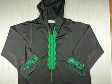 Moroccan Djellaba Ourssatex Black w/ Green Embroidery Hooded Robe Men  s