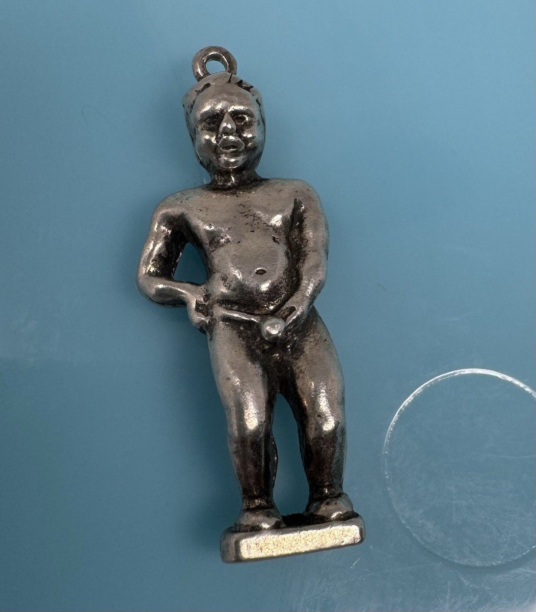 Vintage Manneken Pis Peeing Boy Fountain Brussels Belgium Silver