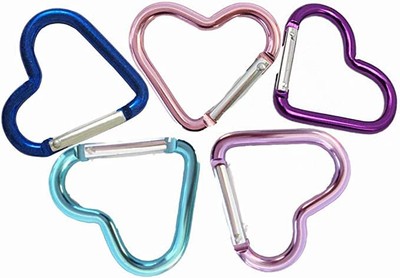 Heart Shaped Carabiner Hook, Aluminum Alloy Snap Clip Key Medium, Multi color 
