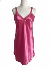 Vintage Pink Satin Slip Dress Polka Dot Straps Size S