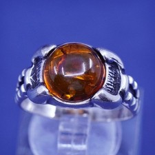 Size 7.5, vintage sterling 925 silver handmade ring with round Amber