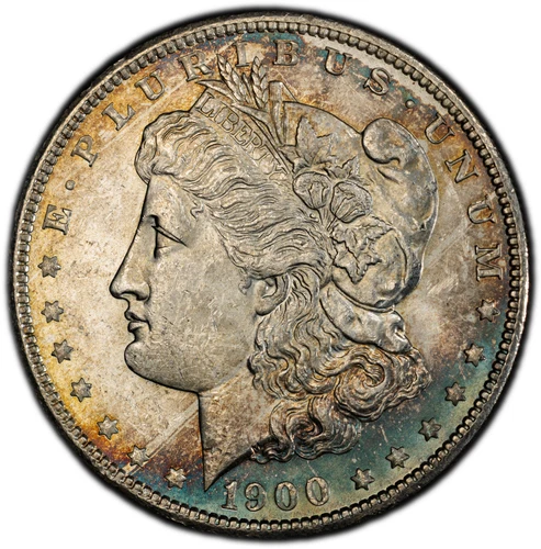 1900-P PCGS MS62 Morgan Silver Dollar w/ Neon Crescent Toning & Great Eye Appeal