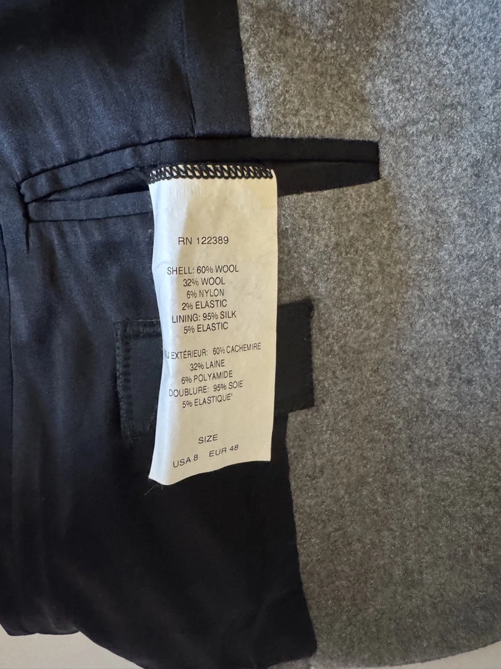 Chaqueta Blazer Mujer The Row School Boy Gris Lana Elástica Pecho Único Talla 8 Foto 3 de 4