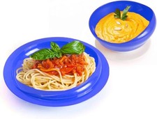 Spill Proof Scoop Bowl and Plate with Non-Skid Suction Base, Adaptive Self-Fe...