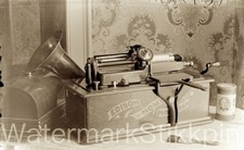 1890s era photo Negative Thomas EDISON Phonograph MACHINE Cylinder Advertising