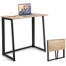 Folding Computer Desk No Assembly Study Writing Table for Small Spaces Oak