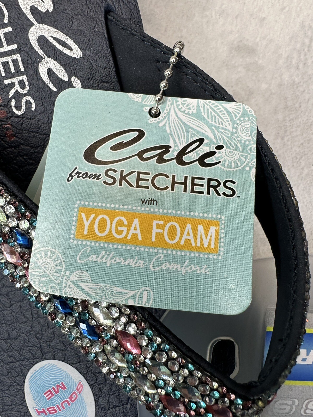 Skechers Women's Cali Yoga Foam Flip Flop Wedge Sandals Blue Navy