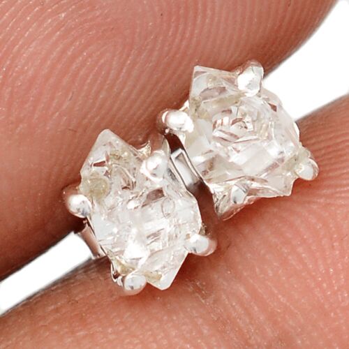 Sterling Silver Earrings Stud Jewelry Ce48407 Natural Herkimer Diamond - Usa 925