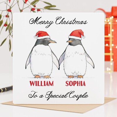 Personalisierte Weihnachtskarte Pinguin Paar mit zwei Namen | besonderes Paar