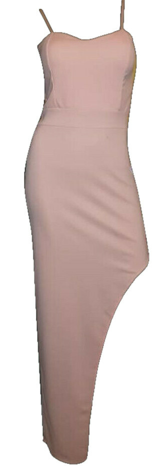Abito donna lungo cut out asimmetrico spalline vestito cerniera zip nuovo