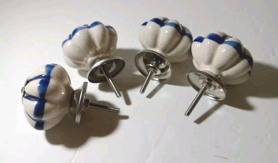 Set of 4 Ceramic Blue & White & Gold Drawer Knobs 1.5” New eBay