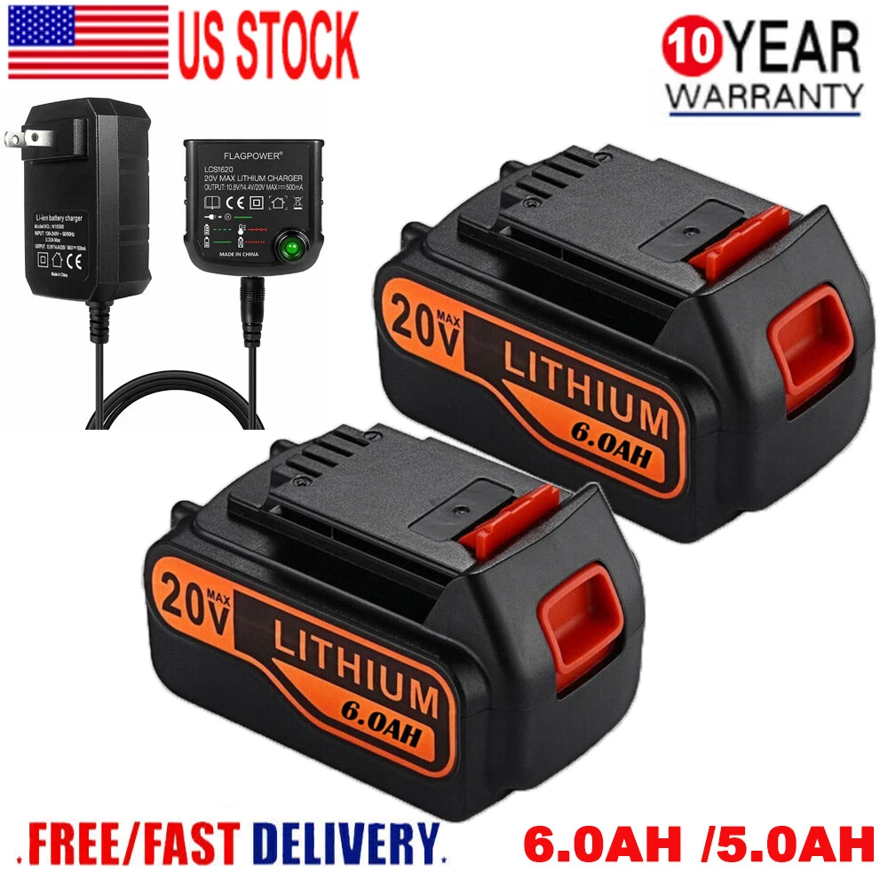 2Pack 20V Lithium-ion Battery for BLACK+DECKER 20 Volt LBXR20 LBX20 LB20  6000mAh