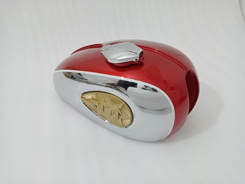 BSA A65 2 Gallon Cherry & Chrome Steel Petrol Tank + Side Panel + Badge + Cap - Picture 9 of 19
