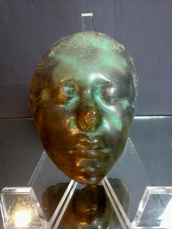 MASCARILLA DE MUERTE FACIAL DE CERÁMICA BRONCEADA DE 8" tamaño natural verde negro HECHA A MANO de colección MCM Foto 2 de 4