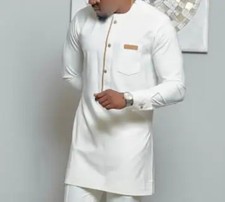 Summer Fashion African Men Long Sleeve O-neck White Plus Size T-shirt No Pant