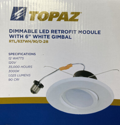 TOPAZ RTL/637WH/90/D DIMMABLE RETROFIT MODULE 6'' GIMBAL
