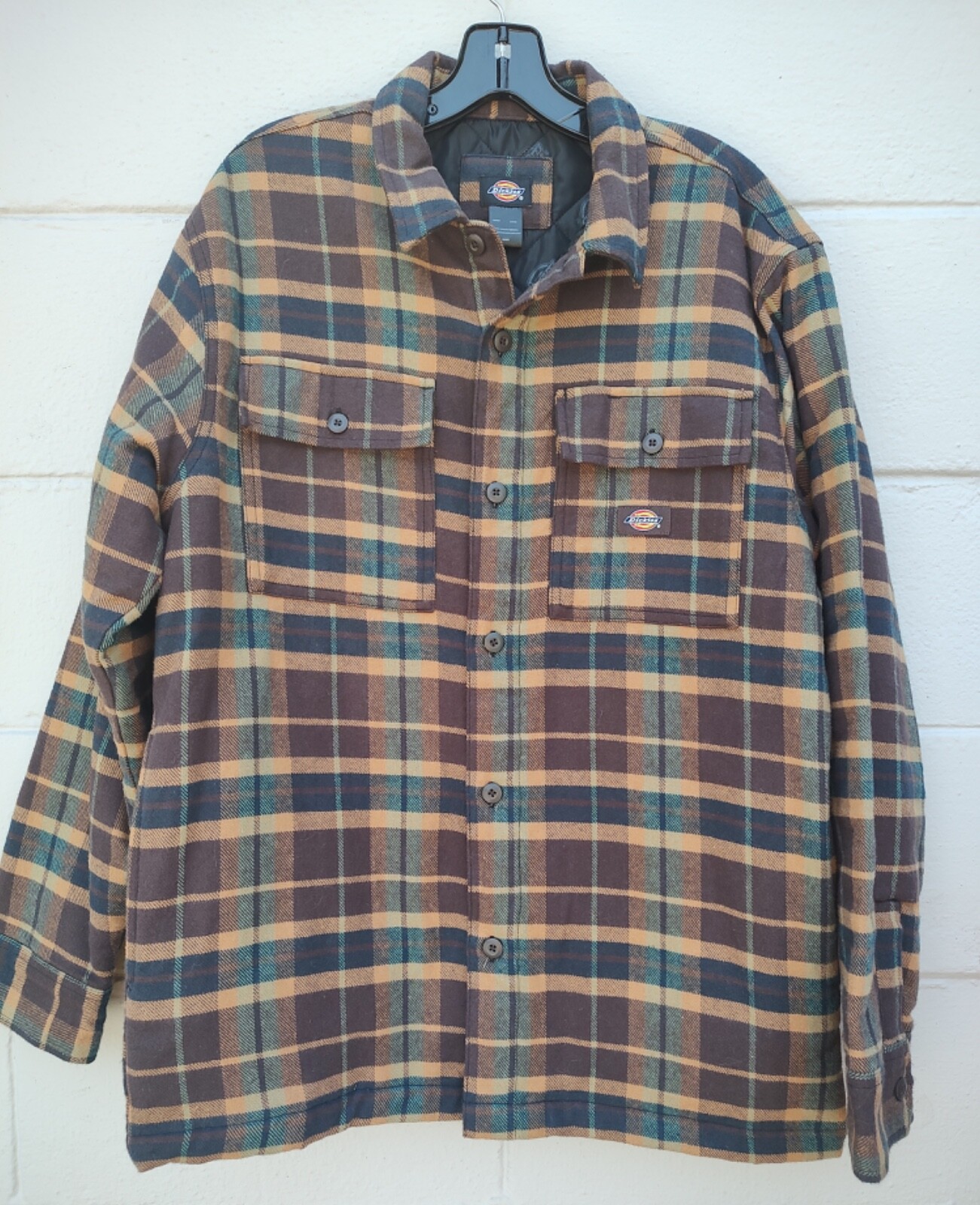 Dickies Lined Flannel Shirt Jacket for Men Brown Plaid Medium Workwear