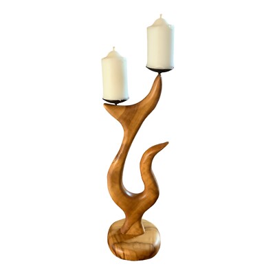 Geschnitzter Lorbeerholz naturalistischer Kerzenhalter 16'' von Flow Form Australien