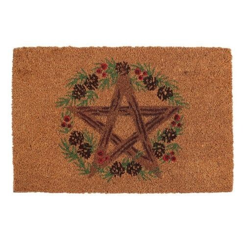 🌙 Natural Winter Solstice Pentagram Doormat | Sacred Pagan Welcome Mat | Coir &