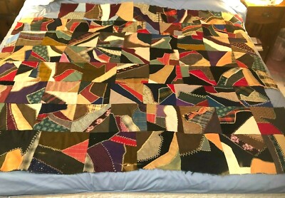 OOAK antq/vtg crazy quilt top unfinished 74''x62'' of ~8''x8'' blocks, some damage