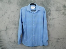 Mizzen Main Shirt Mens Medium Blue Plaid Button Up Trim Fit Performance Stretch