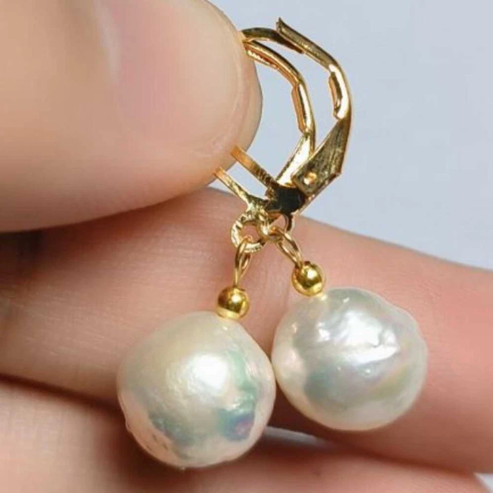 Natural Baroque White pearl Dangle Earrings 14K Ear Cuff Bridal Crystal Gemstone - Изображение 2 из 4