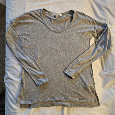 oversized shirt michael kors t shirt silver Michael Kors Womens XS Gray Long Sleeve Soft Cotton Lightweight T-shirt Top 