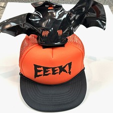 Vintage 80s Halloween Strapback Hat Trucker Mesh Baseball Cap w/ Inflatable Bat