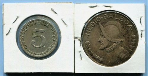 PANAMA - TWO FANTASTIC COINS, 1929 5 CENTESIMO & 1933 RARE SILVER 1/2 BALBOA - Picture 4 of 4
