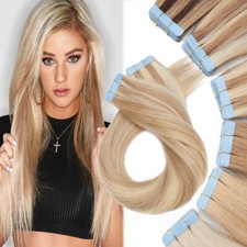 60pcs Thick Tape In Real Remy Human Hair Extensions Skin Weft Full Head 16"-24"