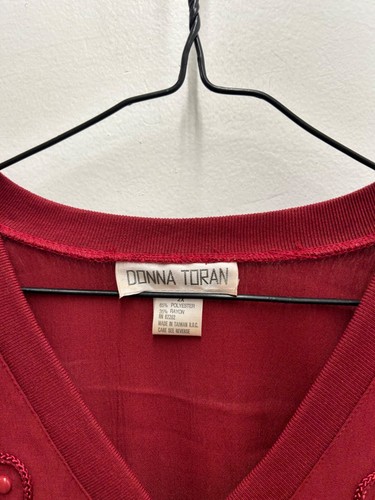 Donna Toran VTG Pullover Sweater Embellished Rope Bead 2xl Burgundy Red - Picture 3 of 6