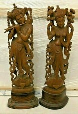 INDIA 2 statuine in legno di Sandalo " Yaksini e Shiva" base in legno h.28cm