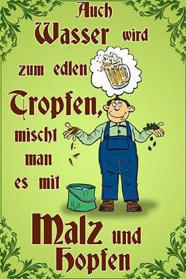 Holzschild 20x30 Wasser Edlen Tropfen mischen Malz hopfen trinken Spruch Wand De
